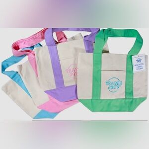 NEW 4 Trader Joe’s Canvas Tote Bag Set - Pink, Purple, Green and Blue.Authentic